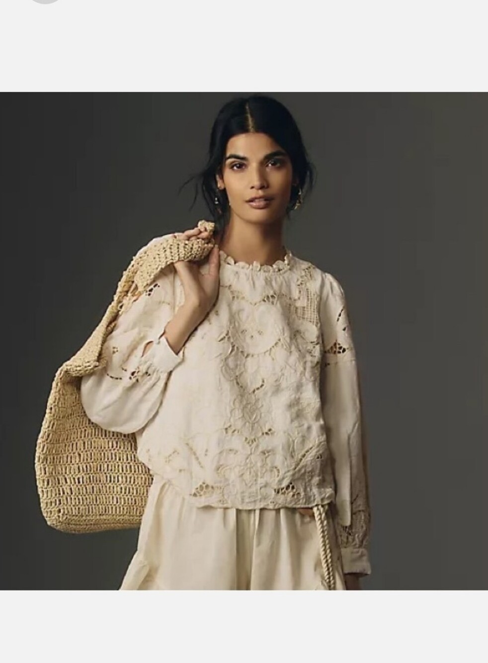 Anthropologie The Lainie Long-Sleeve Lace Cutwork Blouse